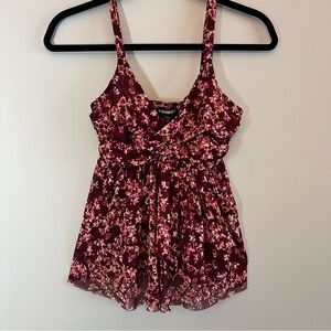 Express Women’s Burgundy Floral Babydoll Camisole Size Small NWT